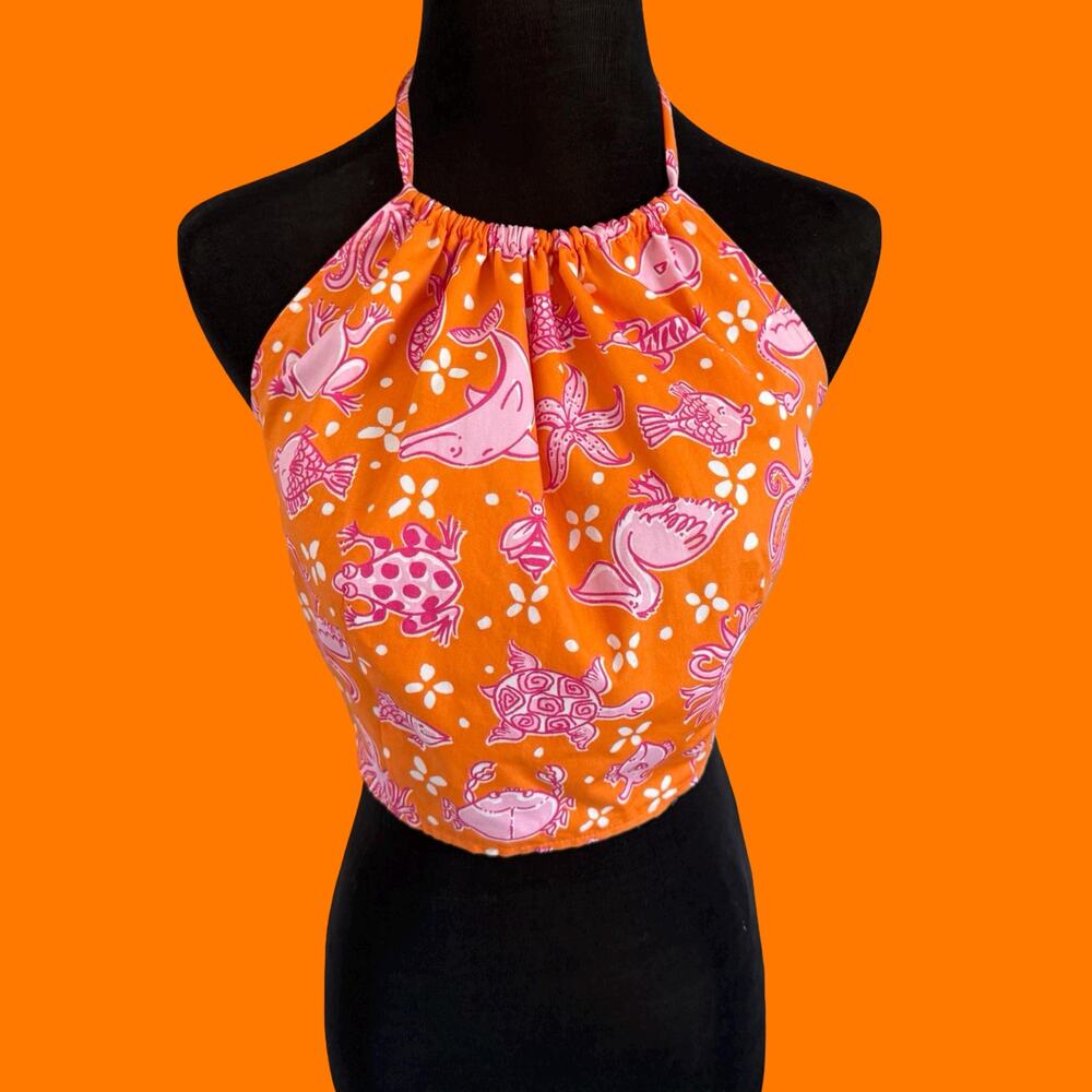 00's vintage orange sea life y2k open back halter top Size 4 Lilly pulitzer